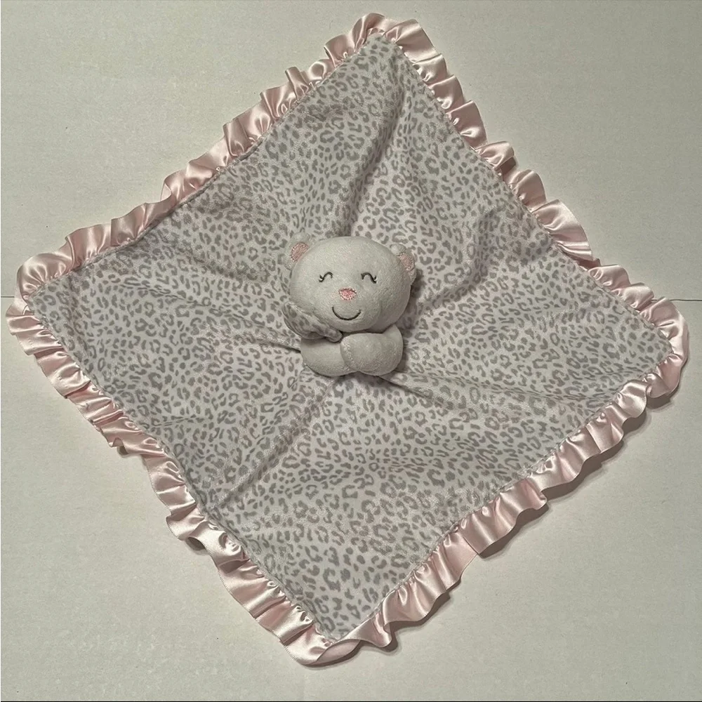 Carter's Baby‎ White Plush Bear Rattle Cheetah Print Lovey Pink White